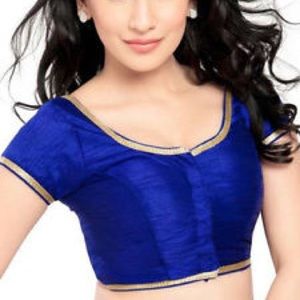 Authentic Blue Saree Blouse Rose Gold Border NWOT